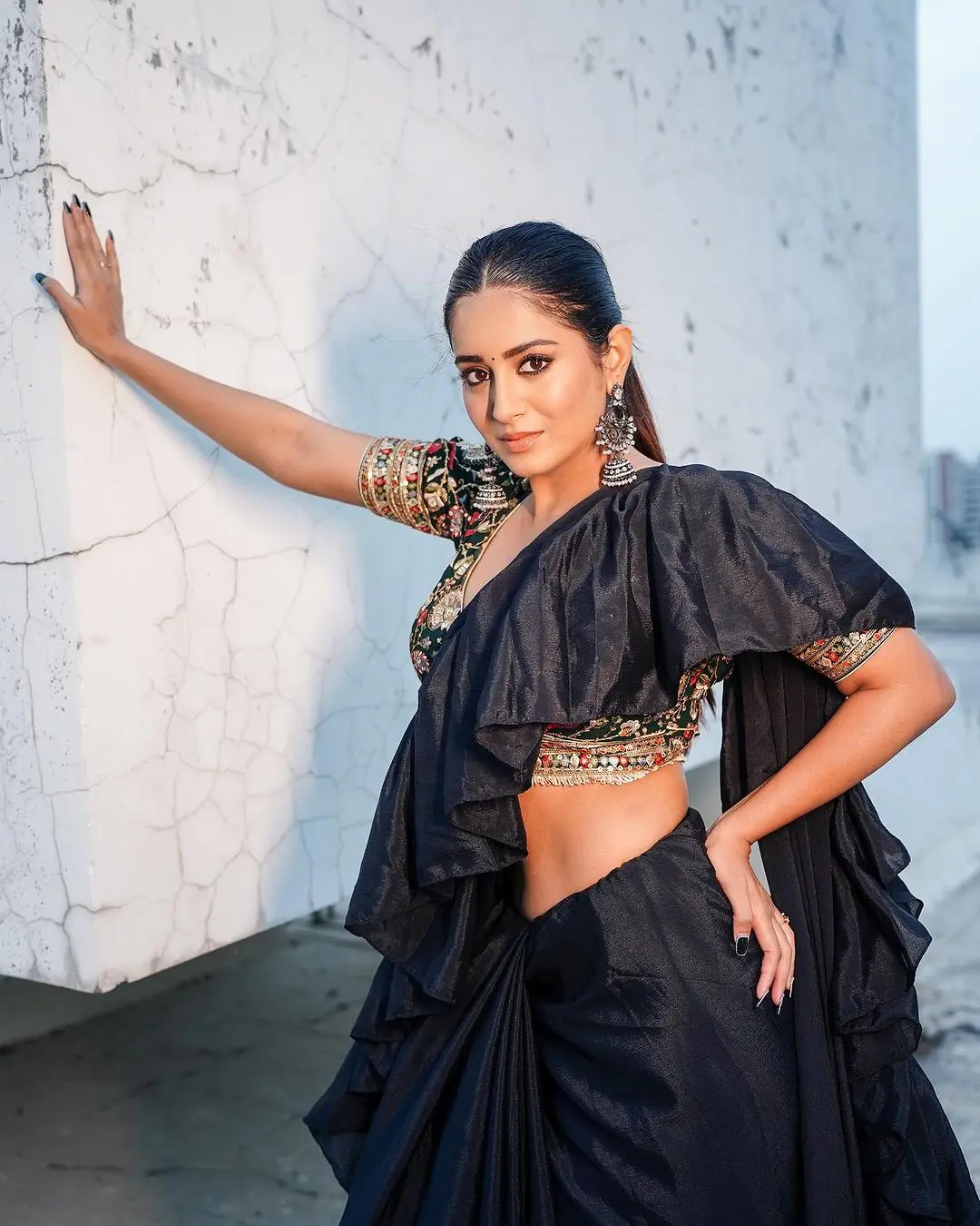 Rashi Singh in South Indian Traditional Black Half Saree Blouse